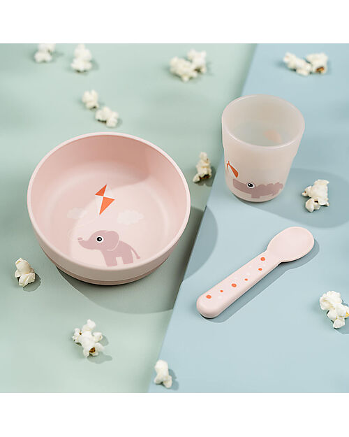 Done By Deer Set Pappa Foodie - Ciotola Bicchiere e Cucchiaio - Elphee & Croco - Cipria - 100% PP Alimentare Set Pappa