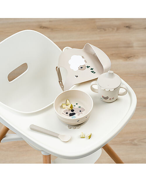 Done By Deer Set Pappa Foodie - Ciotola Bicchiere e Cucchiaio - Tiny Farm - Sabbia - 100% PP Alimentare Set Pappa