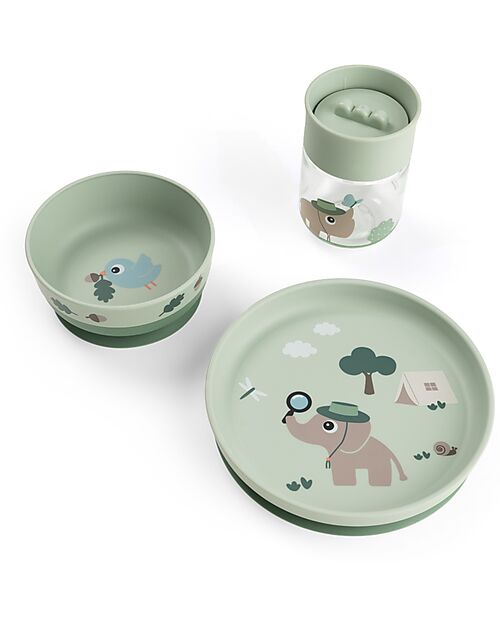 Done By Deer Set Pappa Foodie - Piatto Ciotola e Tazza di Apprendimento - Tiny Trails - Verde - 100% PP Alimentare Set Pappa