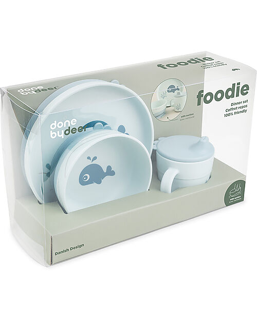 Done By Deer Set Pappa Foodie - Piatto Ciotola e Tazza - Wally - Blu - 100% PP Alimentare Set Pappa