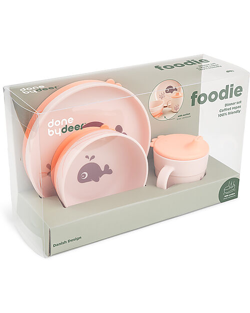 Done By Deer Set Pappa Foodie - Piatto Ciotola e Tazza - Wally - Rosa Cipria - 100% PP Alimentare Set Pappa