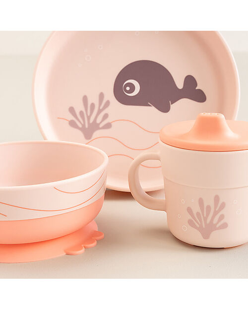 Done By Deer Set Pappa Foodie - Piatto Ciotola e Tazza - Wally - Rosa Cipria - 100% PP Alimentare Set Pappa
