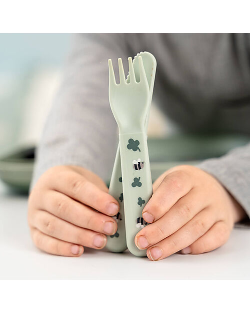 Done By Deer Set Pappa Foodie - Piatto con Scomparti Bicchiere e Posate - Tiny Farm - Verde - 100% PP Alimentare Set Pappa