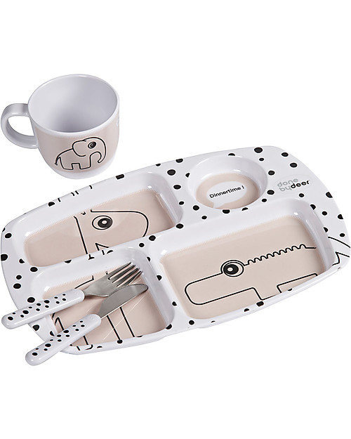 Done By Deer Set Pappa Happy Dots - Rosa Cipria - Comprende Piatto Tazza e Posate Set Pappa