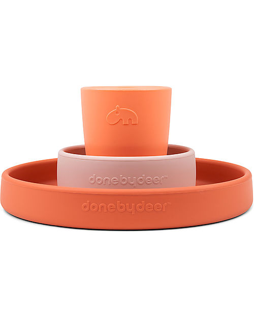 Done By Deer Set Pappa in Silicone Alimentare - Piatto Ciotola e Tazza - Happy Clouds - Papaya Set Pappa