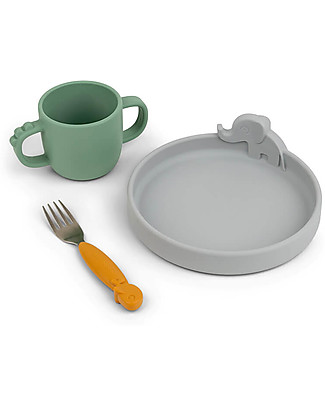 Done By Deer Set Pappa Peekaboo Deer Friends - Mix Colori - Con Piatto + Tazza con Manici + Forchetta Set Pappa