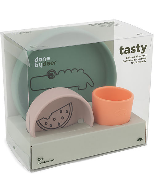 Done By Deer Set Pappa - Piatto Ciotola e Tazza - Croco - Colore Mix - Silicone Alimentare Set Pappa