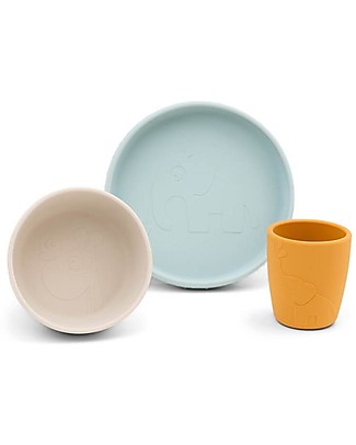 Done By Deer Set Pappa Stick&Stay - Piatto Ciotola Bicchiere - Amici di Deer - 100% Silicone Alimentare Piatti e Scodelle
