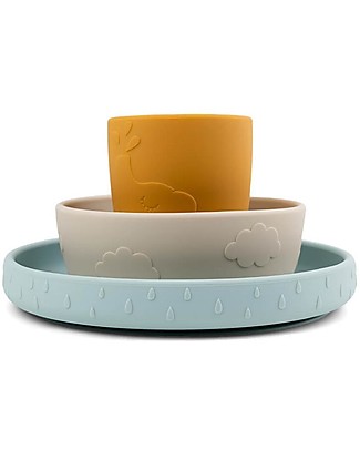Done By Deer Set Pappa Stick&Stay - Piatto Ciotola Bicchiere - Amici di Deer - 100% Silicone Alimentare Set Pappa