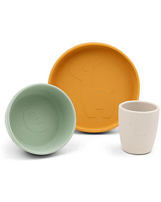 Done By Deer Set Pappa Stick&Stay - Piatto Ciotola Bicchiere - Lalee il Lama - 100% Silicone Alimentare Piatti e Scodelle