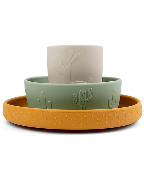 Done By Deer Set Pappa Stick&Stay - Piatto Ciotola Bicchiere - Lalee il Lama - 100% Silicone Alimentare Set Pappa