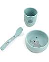 Done By Deer Set Pappa Stick & Stay - Ciotola Bicchiere e Cucchiaio - Celebration - Blu - 100% Silicone Alimentare Set Pappa