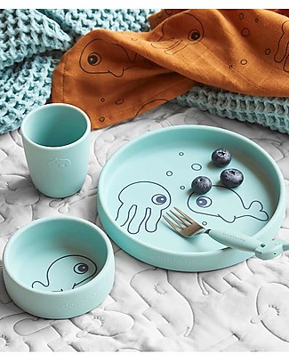 Done By Deer Set per la Pappa in Silicone Alimentare - Amici del Mare Blu Piatti e Scodelle