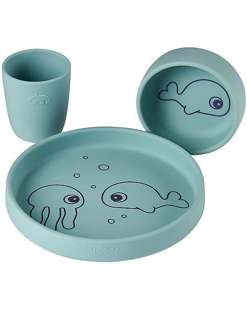 Done By Deer Set per la Pappa in Silicone Alimentare - Amici del Mare Blu Set Pappa