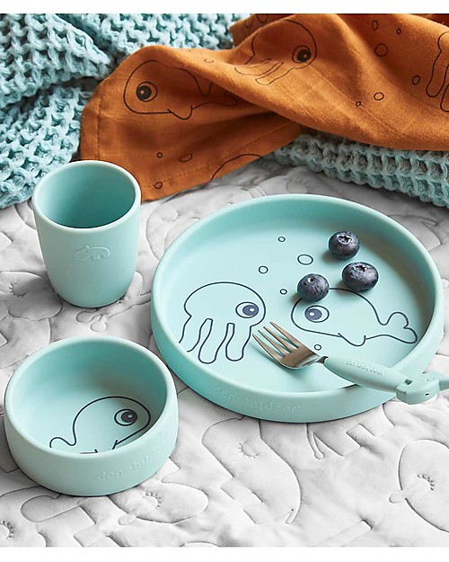 Done By Deer Set per la Pappa in Silicone Alimentare - Amici del Mare Blu Set Pappa