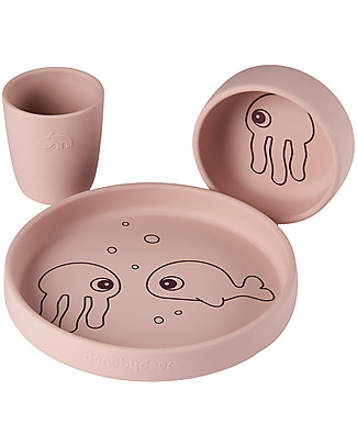 Done By Deer Set per la Pappa in Silicone Alimentare - Amici del Mare Rosa Piatti e Scodelle