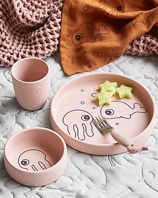 Done By Deer Set per la Pappa in Silicone Alimentare - Amici del Mare Rosa Piatti e Scodelle