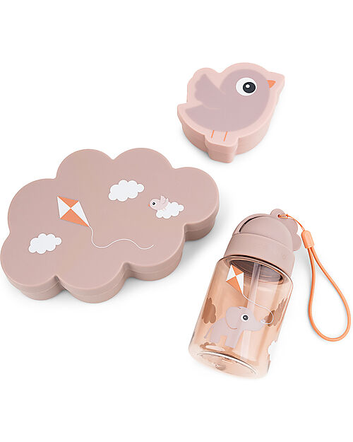 Done By Deer Set Porta Merenda Box Portapranzo e Cannuccia - Cipria - Perfetto per Asilo e Gite Fuori Porta Set Pappa