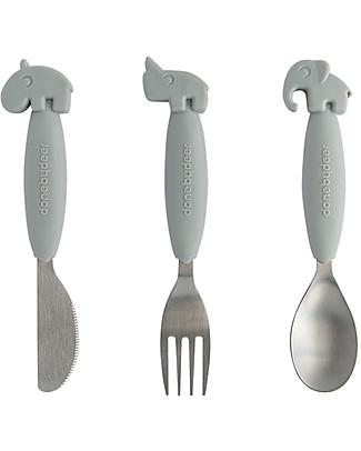 Done By Deer Set Posate Anti-Scivolo Yummyplus, Grigio - Acciaio inossidabile Posate e Bacchette