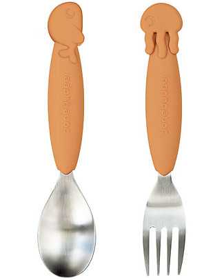 Done By Deer Set Posate Anti-Scivolo Yummyplus - Mostarda - Acciaio inossidabile Posate e Bacchette