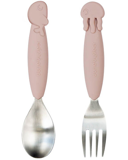 Done By Deer Set Posate Anti-Scivolo Yummyplus - Rosa Cipria - Acciaio inossidabile Posate
