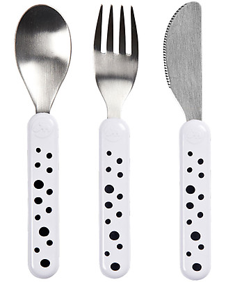 Done By Deer Set Posate, Bianco/Pois Neri - Acciaio Inossidabile Posate