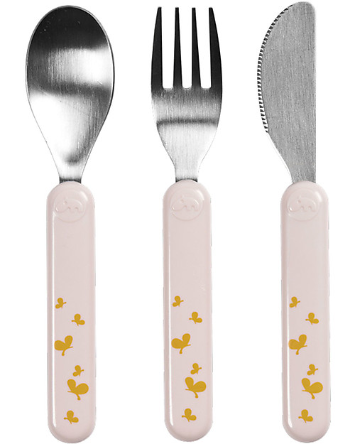 Done By Deer Set Posate, Rosa Cipria/Farfalle Oro - Acciaio Inossidabile Posate