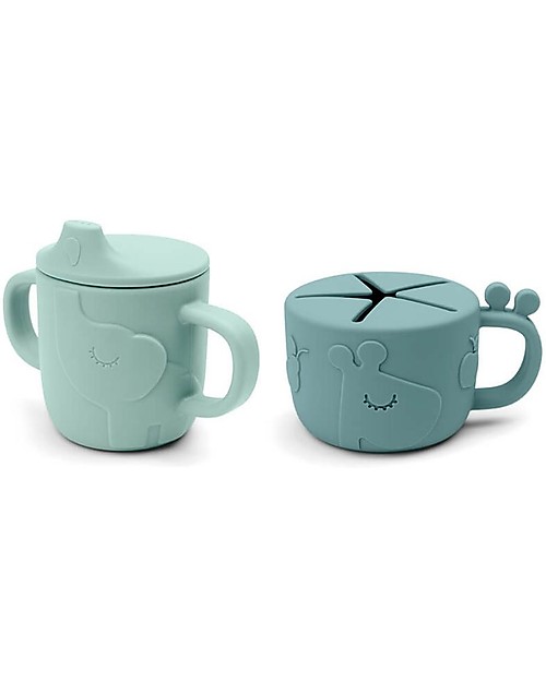 Done By Deer Set Tazza Snack e Tazza Beccuccio Peekaboo - Amici di Deer - Blu - 100% Silicone Alimentare Tazze