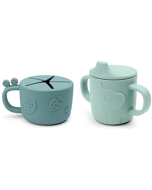 Done By Deer Set Tazza Snack e Tazza Beccuccio Peekaboo - Amici di Deer - Blu - 100% Silicone Alimentare Tazze