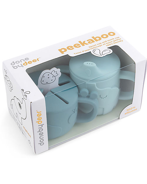 Done By Deer Set Tazza Snack e Tazza Beccuccio Peekaboo - Amici di Deer - Blu - 100% Silicone Alimentare Tazze