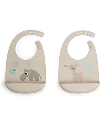 Done By Deer Silicone Bib - Set of 2 - Celebration - Sabbia - 100% Food Grade Silicone - with Pocket Waterproof Bibs