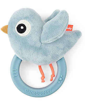 Done By Deer Sonaglio Sensoriale con Massaggiagengive - 11 x 9,5 x 3,5 cm - Birdee - Azzurro - 0+ Sonagli