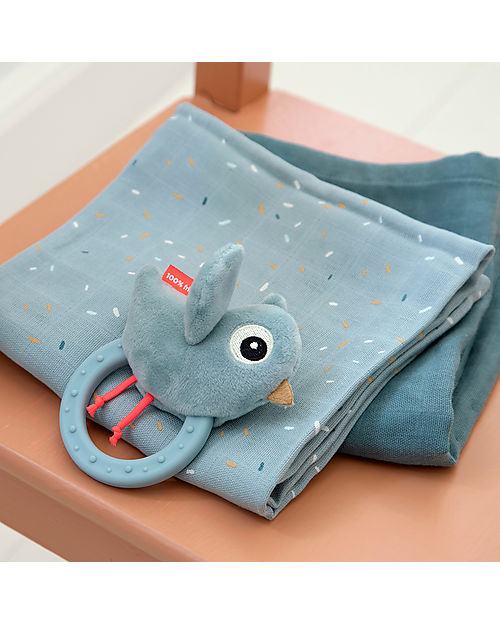 Done By Deer Sonaglio Sensoriale con Massaggiagengive - 11 x 9,5 x 3,5 cm - Birdee - Azzurro - 0+ Sonagli