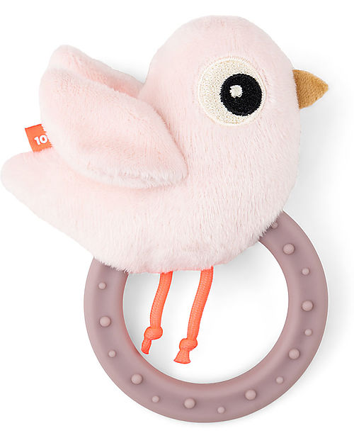 Done By Deer Sonaglio Sensoriale con Massaggiagengive - 11 x 9,5 x 3,5 cm - Birdee - Cipria - 0+ Sonagli