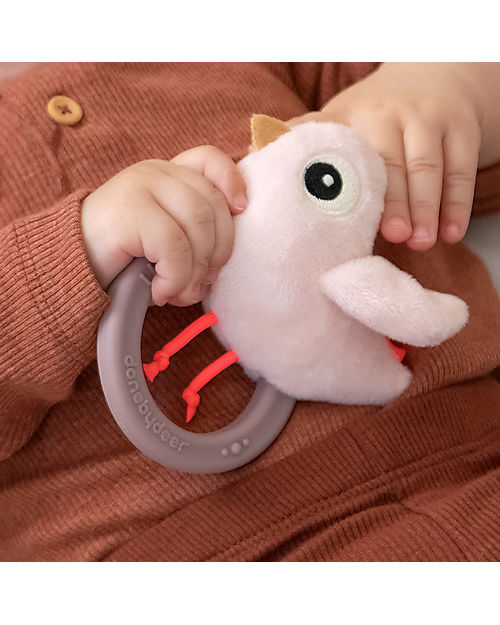 Done By Deer Sonaglio Sensoriale con Massaggiagengive - 11 x 9,5 x 3,5 cm - Birdee - Cipria - 0+ Sonagli