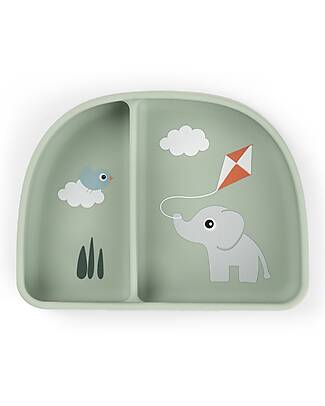 Done By Deer Stick&Stay Compartment Bowl - Playground - Green - 100% Food Grade Silicone Bowls & Plates