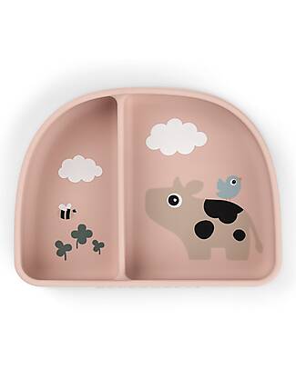 Done By Deer Stick&Stay Compartment Bowl - Tiny Farm - Powder - 100% Food Grade Silicone Bowls & Plates