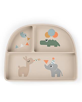 Done By Deer Stick&Stay Piatto con Scomparti - Celebration - Sabbia - 100% Silicone Alimentare Piatti e Scodelle