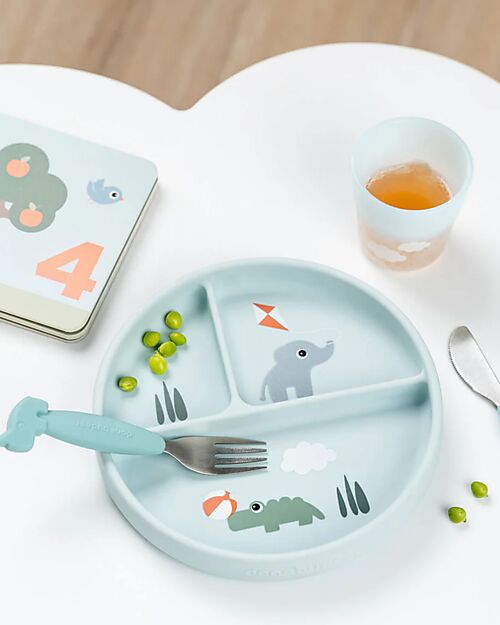 Done By Deer Stick&Stay Piatto con Scomparti - Playground - Blu - 100% Silicone Piatti e Scodelle