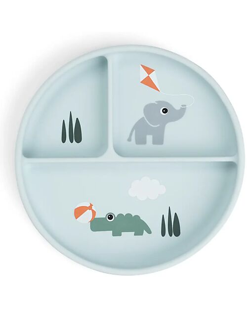 Done By Deer Stick&Stay Piatto con Scomparti - Playground - Blu - 100% Silicone Piatti e Scodelle