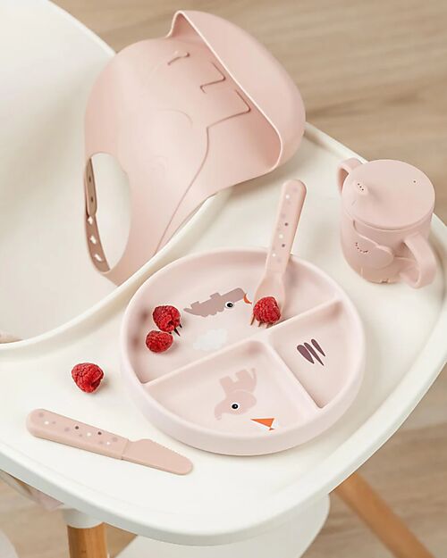 Done By Deer Stick&Stay Piatto con Scomparti - Playground - Cipria - 100% Silicone Piatti e Scodelle