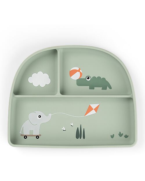 Done By Deer Stick&Stay Piatto con Scomparti - Playground - Verde - 100% Silicone Alimentare Piatti e Scodelle