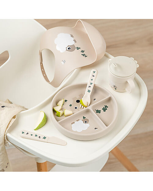 Done By Deer Stick&Stay Piatto con Scomparti - Tiny Farm - Sabbia Piatti e Scodelle