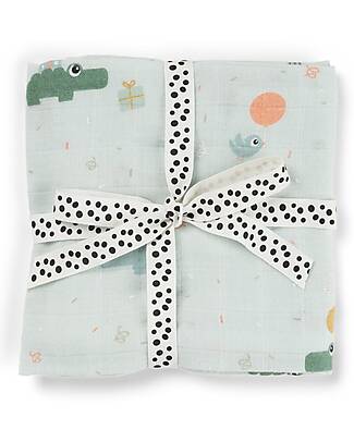 Done By Deer Swaddle - Celebration - Blue - 100% Cotton OEKO-TEX - 120x120cm Muslin Swaddle