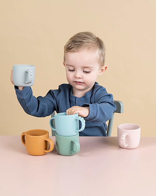 Done By Deer Tazza con 2  Manici in Silicone Alimentare -Peekaboo  -Croco - Blu - 170 ml Tazze