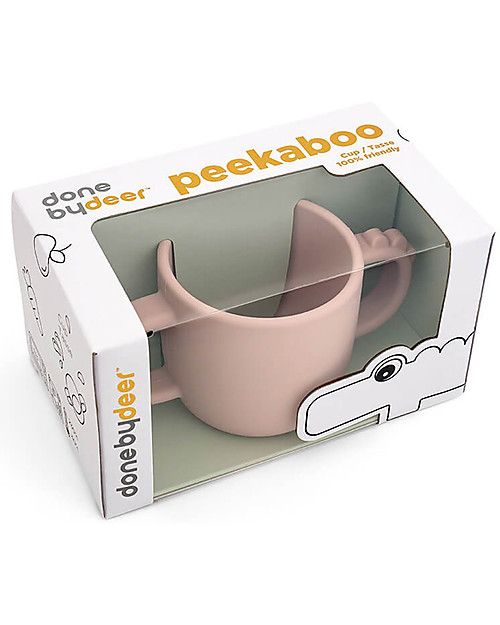 Done By Deer Tazza con 2  Manici in Silicone Alimentare -Peekaboo- Croco - Rosa Cipria - 170 ml Tazze