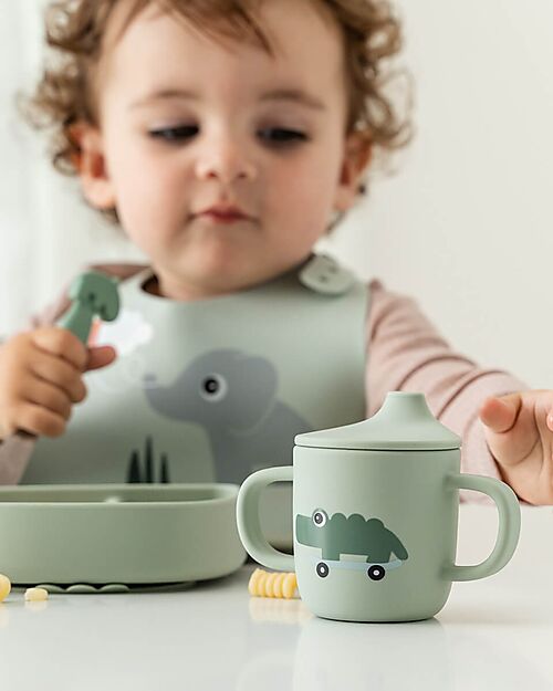 Done By Deer Tazza con Beccuccio 120 ml - Playground - Verde - 100% Silicone Alimentare - con Due Manici Tazze