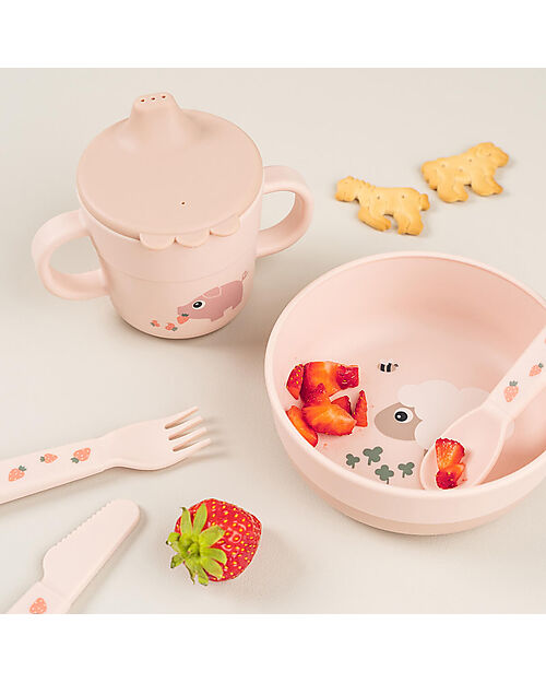 Done By Deer Tazza con Beccuccio e Manici - Tiny Farm - Cipria - 100% Silicone Alimentare Tazze