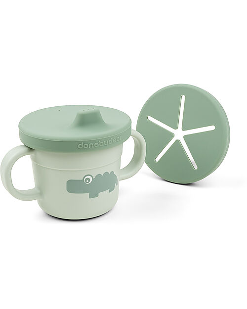 Done By Deer Tazza con Beccuccio e Snack Foodie - Croco - Verde - 100% PP Alimentare Tazze