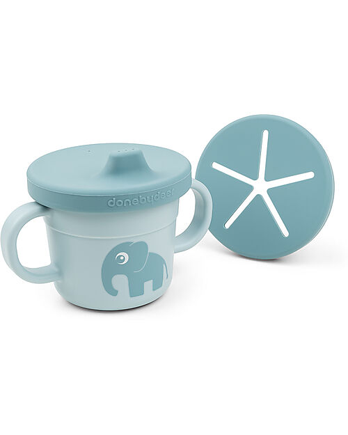 Done By Deer Tazza con Beccuccio e Snack Foodie - Elphee - Blu - 100% PP Alimentare Tazze